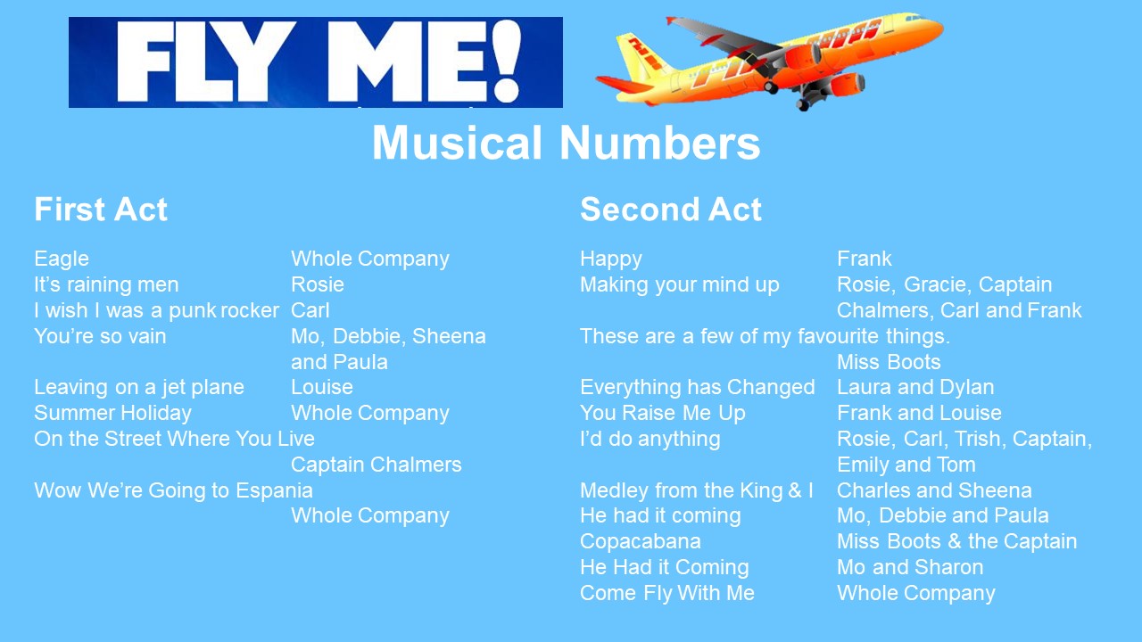 Fly Me! The Musical numbers